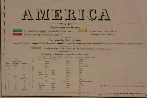 Original grenzkolorierte Stahlstichkarte "America" um 1850 Grafik Geografie sf