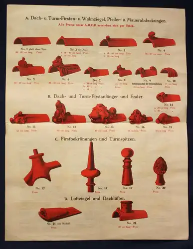 Orig. Prospekt Greussniger Dachziegel um 1900 Handwerk Technik Geschichte Bau sf