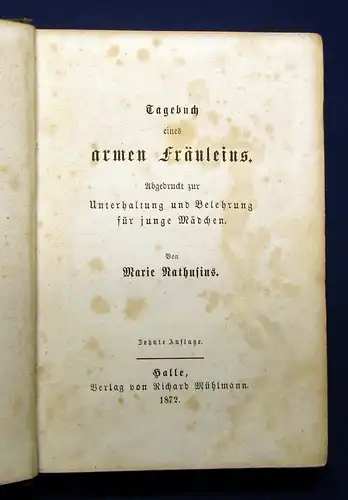 Rathusius Tagebuch eines armen Fräuleins 1872 Belletristik Geschichten mb