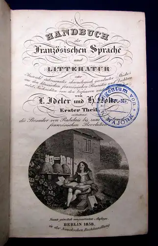 Ideler Handbuch der französischen Sprache und Litteratur 1838 1. Teil apart mb