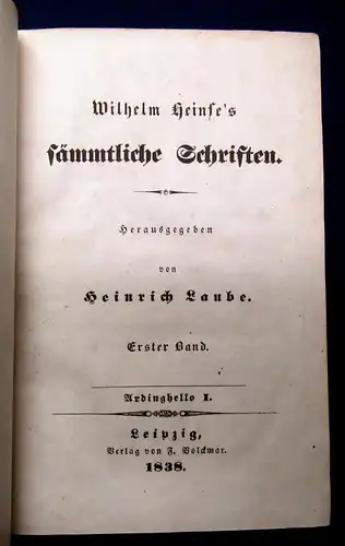 Heinse Sämmtliche Schriften 1838 2 Bände in 1 Belletristik Klassiker mb