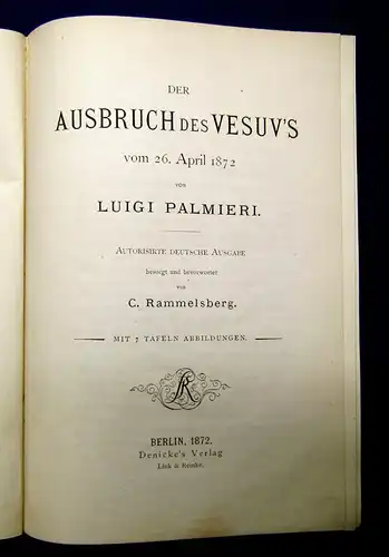 PALMIERI, Rammelsberg Der Ausbruch des Vesuv 1872 Seltene Ausgabe 7 Tafeln mb