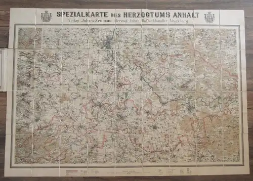 Spezialkarte des Herzogtums Anhalt Maßstab 1:100,000 82x117 cm Julius Neumann js