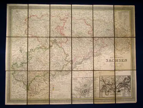 C. F. Weiland Karte Das Königreich Sachsen 50x 66 cm 1858 Geographie js