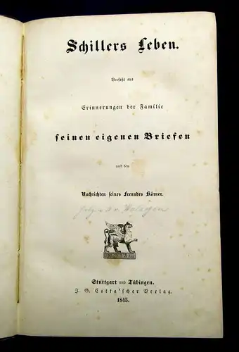 Schillers Leben verfasst aus Erinnerungen seiner Familie 1845 Belletristik mb