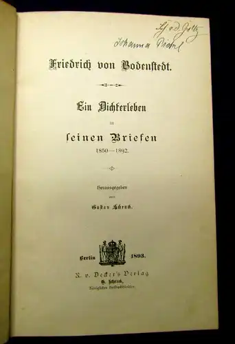 Schenck Friedrich von Bodenstedt Ein Dichterleben in seinen Briefen 1893 mb