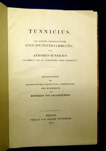 Hoffmann älteste niederdt. Sprichwörtersammlung von Antonius Tunnicius 1870 mb