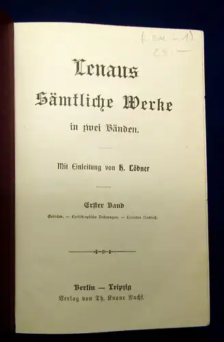 Lenaus Sämtliche Werke in zwei Bänden um 1900 Belletristik Klassiker mb