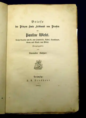 Büchner Briefe des Prinzen Louis Ferdinand von Preußen an Pauline Wiesel 1865 mb