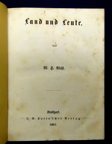 Riehl Land und Leute & Culturstudien aus 3 Jahrhunderten 1861/62 2 Bde mb