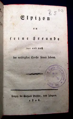 Sintenis Elpizon an seine Freunde 1808 4 Teile in 2 Bänden Belletristik mb