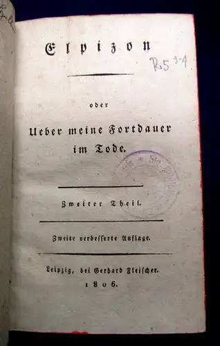 Sintenis Elpizon an seine Freunde 1808 4 Teile in 2 Bänden Belletristik mb