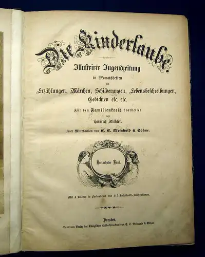 Stiehler Die Kinderlaube 1875 Belletristik Jugendzeitung Märchen Gedichte etc. m