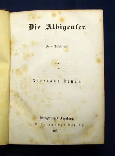 Lenau Die Albigenser/ Savonarole Freie Dichtungen  1859 2 Bde Belletristik mb