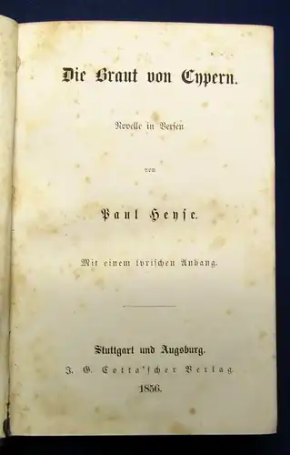 Hense Die Braut von Cypern Novelle in Versen EA 1856 Belletristik Prosa js