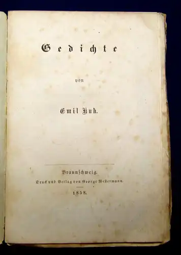 Kuh Emil Gedichte 1858 Belletristik Lyrik Prosa Poesie Klassiker mb