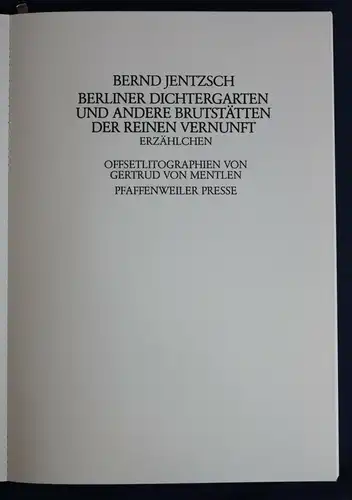 Jentzsch Berliner Dichtergarten 1979 Pfaffenweiler-Presse Erstausgabe sf