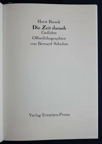 Bienek Die Zeit danach 1974 Emeriten-Presse Erstausgabe Exemplarnr. 137 sf