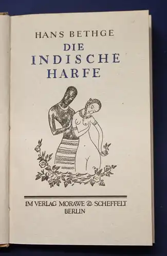 Bethge Die indische Harfe 1920 Belletristik Roman Liebe Frauenliteratur js