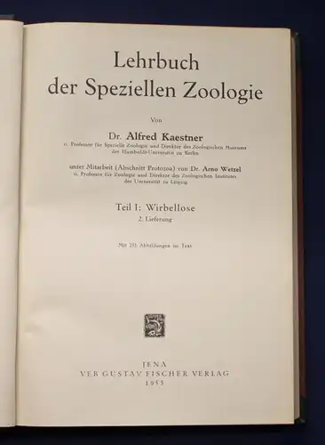 Kaestner Lehrbuch der Speziellen Zoologie Teil 1 Lief. 1-3 1954- 1963 Tiere js