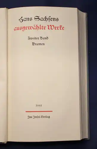 Hans Sachsens ausgewählte Werke 1961 Gedichte und Dramen Belletristik Lyrik js