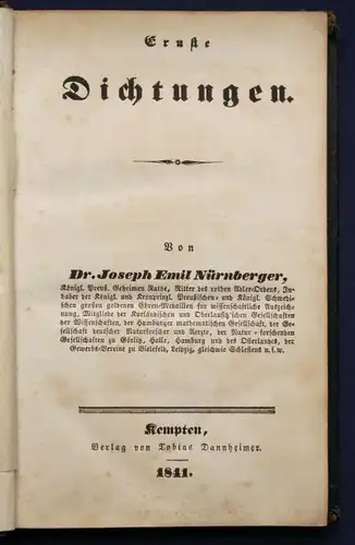 Nürnberger Ernste Dichtungen 1841 Belletristik Literatur Dichtkunst Lyrik sf