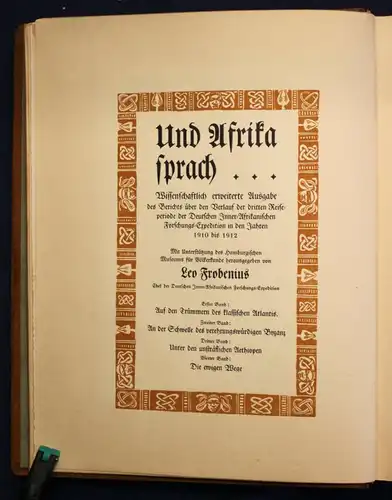 Frobenius "Auf den Trümmern des klassischen Atlantis" 1. Band 1912 Afrika sf