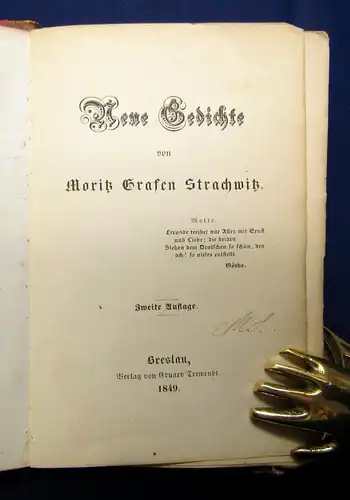 Strachwitz Neue Gedichte 1849 Belletristik Klassiker Gedichte Lyrik mb