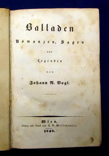 Vogl Balladen Romanzen Sagen und Legenden 1846 Belletristik Lyrik mb