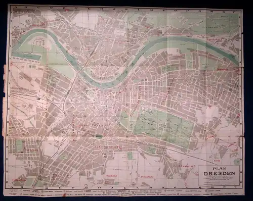Klemmich Plan von Dresden  koloriert Ortskunde Führer 65x25 cm 1910 js