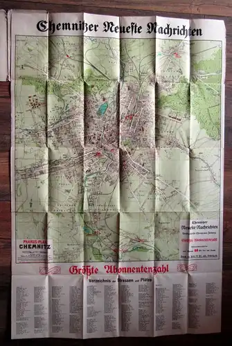 Pharus Plan Chemnitz Pharus- Verlag 93x 62 cm um 1925 Ortskunde Führer js