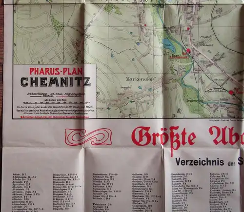 Pharus Plan Chemnitz Pharus- Verlag 93x 62 cm um 1925 Ortskunde Führer js