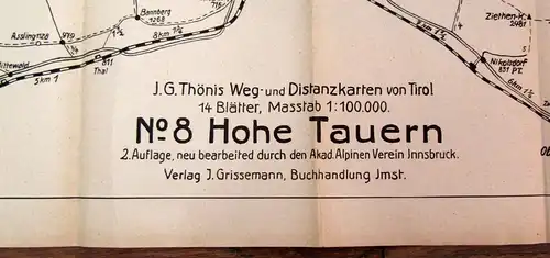 Thönis Tiroler Weg-U. Distanzkarten Hohe Tauern 1910 Karte 3 Nordosttirol js