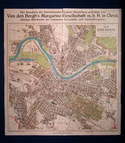 Plan von Dresden um 1915 koloriert 1:15 000 Meinhold und Söhne Führer js