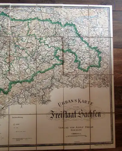 Adolf Urbans Karte Freistaat Sachsen Maßstab 1: 25000 70x100 cm 1925 js