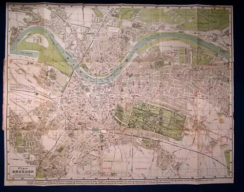Klemmich Plan von Dresden  koloriert Ortskunde Führer 65x25 cm um 1910 js