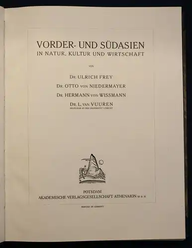 Klute Handbuch der geographischen Wissenschaften "Vorder- und Südasien" 1931 sf