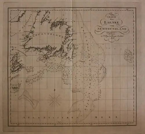 Orig. Kupferstichkarte "Charte der Baenke von Newfoundland" 1821 Amerika sf