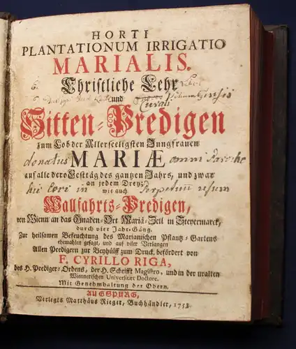 Riga Marialis Schriftliche Lehr & Sitten Predigen 1758 Religion Christentum js