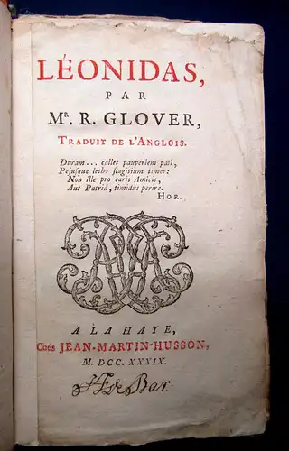 Mr. R. Glover  Leonidas 1739 Belletristik Geschichte mb