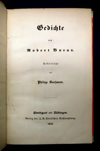 Kaufmann Gedichte von Robert Burns 1839 Belletristik Lyrik Gedichte mb