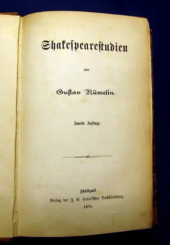 Rümelin Shakespearestudien 1874 Belletristik Geschichte mb