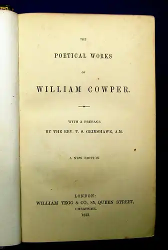 Cowper The poetical Works 1853 Meistereinband Leder Handeinband mb
