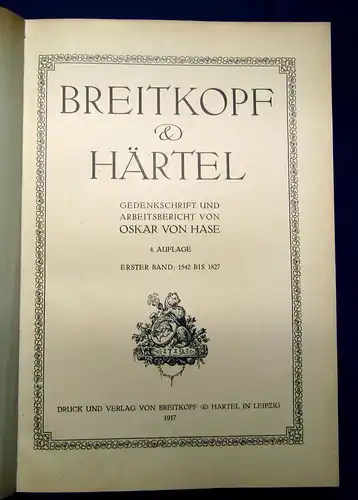 Hase Breitkopf und Härtel Gedenkschrift von 1719  mit Verfasserswidmung 1917  mb