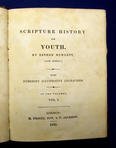 Hewlett Scipture History for Youth 1833 Belletristik englisch illustriert mb