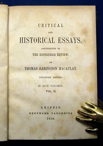 Macaulay Critical and Historical Essays 1850 5 Bände komplett mb