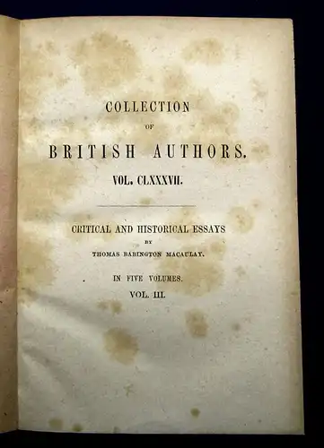 Macaulay Critical and Historical Essays 1850 5 Bände komplett mb