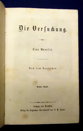 Die Versuchung Eine Novelle Nach dem englischen 4 Bände um 1850 js