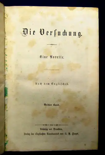 Die Versuchung Eine Novelle Nach dem englischen 4 Bände um 1850 js