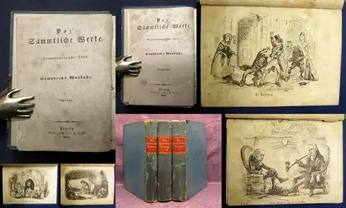 Boz` Sämmtliche Werke 9 Bde. in 3 Büchern 1845 Humphrey`s Wanduhr Klassiker js